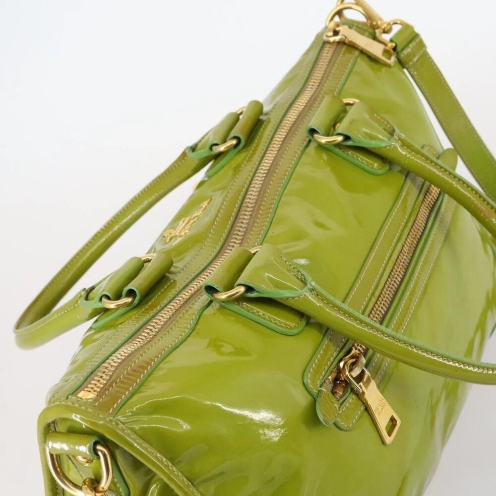 PRADA Hand Bag Enamel 2way Green Gold Auth - Picture 6 of 15